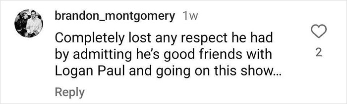 Instagram comment criticizing a person for associating with Logan Paul.