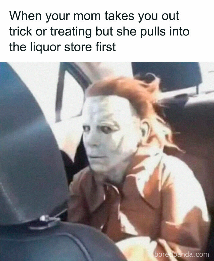 Person in a mask in backseat with funny caption, representing random memes that are unexpectedly hilarious.