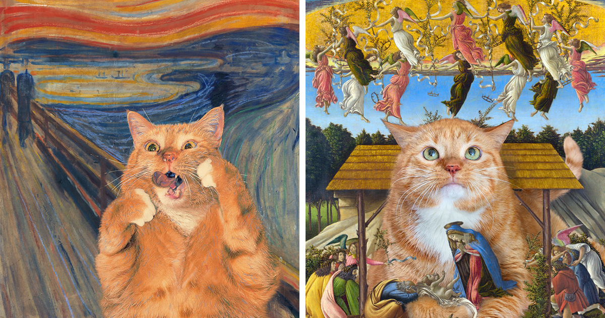 Owner Recreates Famous Art Pieces By Incorporating Her Fat Orange