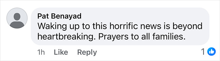 A comment expressing heartbreak about the tragic American Airlines DC plane crash.