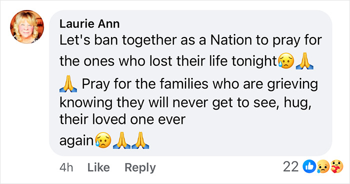 Social media comment offering prayers for victims of a plane crash.