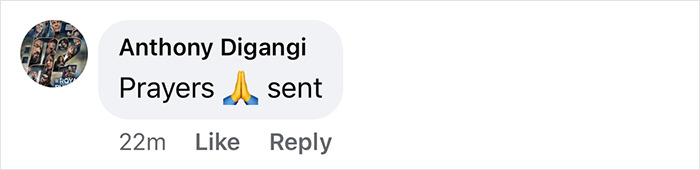 "Comment on social media with the text 'Prayers 🙏 sent' related to American Airlines plane crash.