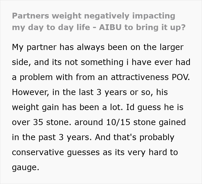 Text discussing how partner's weight impacts lifestyle and relationship.