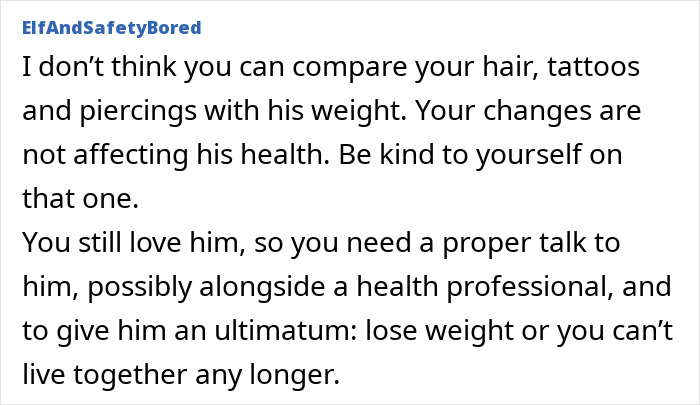 Text snippet discussing relationship struggles due to overweight boyfriend's snoring and health concerns.