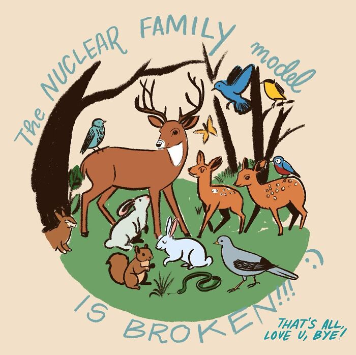 Illustration by Sophie Lucido Johnson depicting diverse woodland animals enjoying nature together.