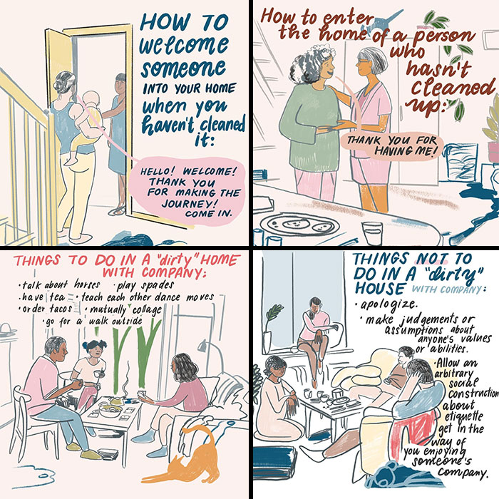 Illustrations by Sophie Lucido Johnson inspire slowing down and enjoying simple activities in an unkempt home.