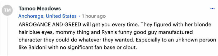 Comment discussing Justin Baldoni lawsuit against Blake Lively and Ryan Reynolds, mentioning Taylor Swift.