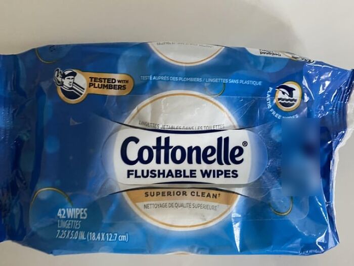 Cottonelle flushable wipes packaging, possibly misleading advertising about product features.