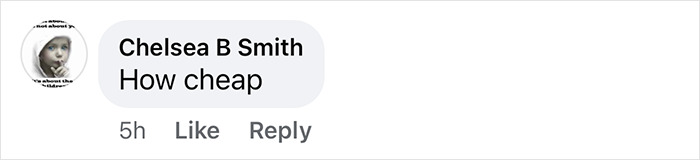 "Comment by Chelsea B Smith saying 'How cheap' on social media.