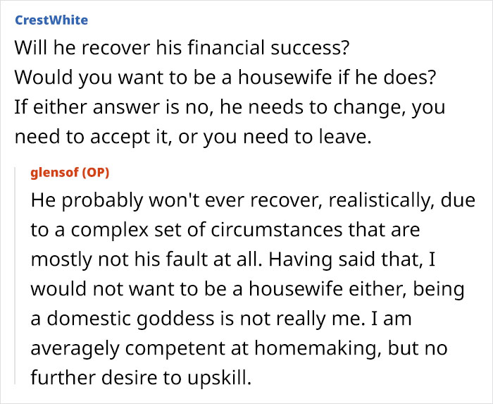 Text exchange about domestic labor expectations and housewife roles. Text exchange about domestic labor expectations and housewife roles.