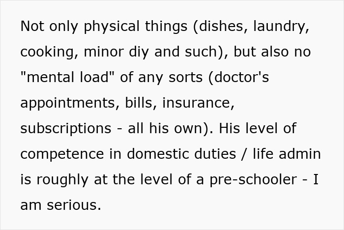 Text discussing domestic labor expectations and mental load responsibilities in relationships. Text discussing domestic labor expectations and mental load responsibilities in relationships.