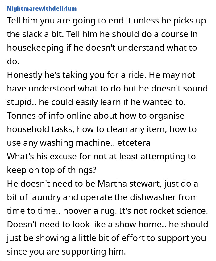 Text discussing expectations of domestic labor and learning housekeeping skills. Text discussing expectations of domestic labor and learning housekeeping skills.