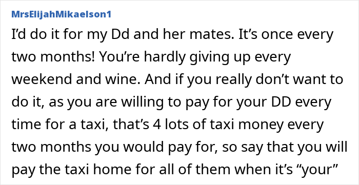 Comment discussing the logistics of picking up teens after clubbing at 3AM.