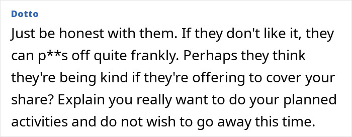 Text message advice on handling birthday drama with friends, emphasizing honesty and sticking to planned activities.