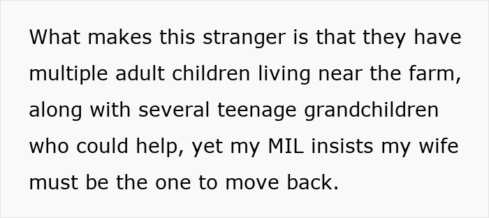 Text from a story discussing a MIL's unreasonable demand for her daughter to move back.