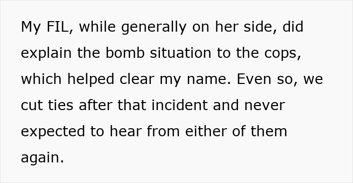 Text excerpt discussing a family member explaining a situation to police, helping resolve a conflict.