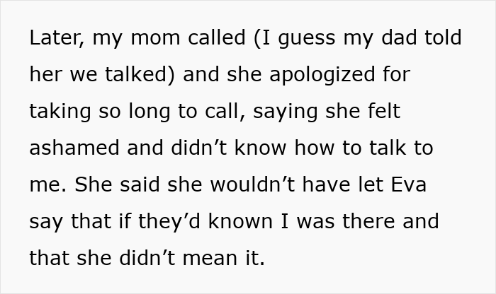 Text message about mother's apology regarding sister's miscarriage comment. Text message about mother's apology regarding sister's miscarriage comment.