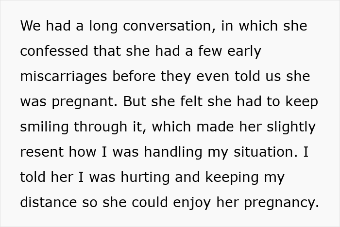 Text excerpt discussing pregnancy and miscarriage, highlighting a conversation about handling difficult emotions. Text excerpt discussing pregnancy and miscarriage, highlighting a conversation about handling difficult emotions.