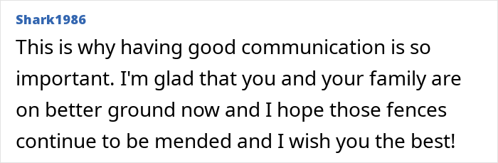 Online comment about communication and family resolving issues, highlighting importance in sibling relationships. Online comment about communication and family resolving issues, highlighting importance in sibling relationships.