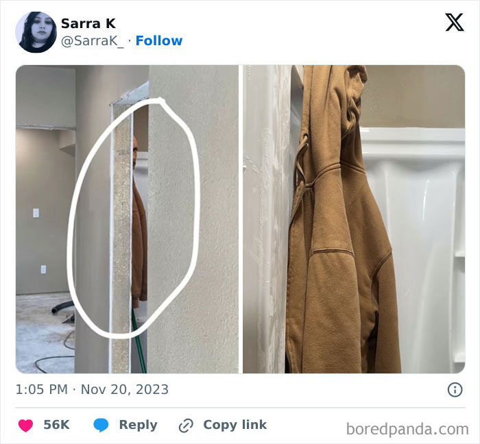 Hoodie hanging by a corner, creating a pareidolia effect resembling a person.