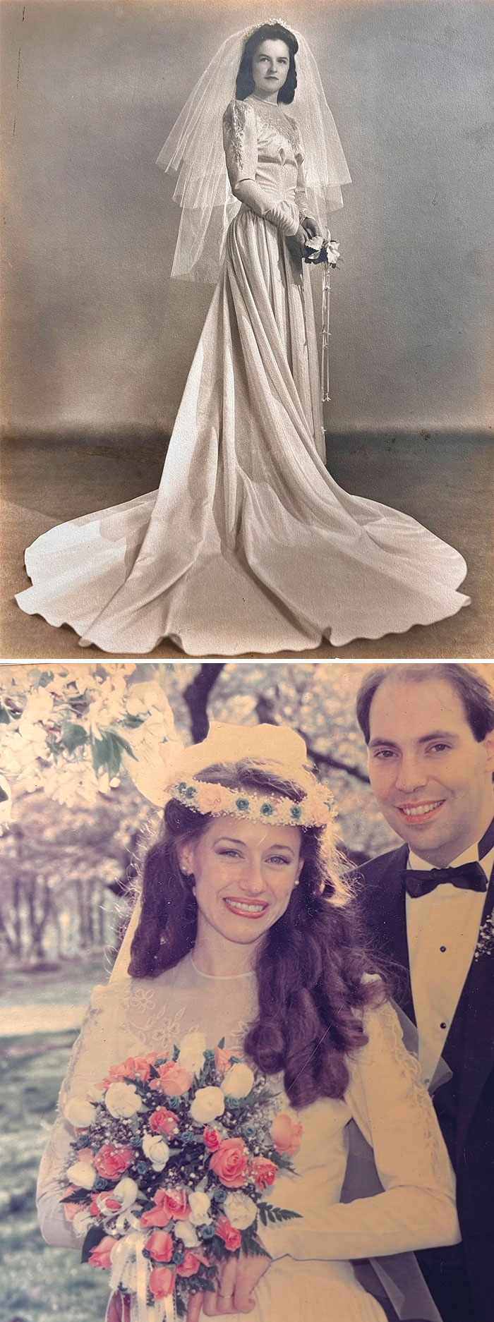 My Grandmother In 1942 And My Mother In 1982 Wearing The Same Wedding Dress On Their Special Day
