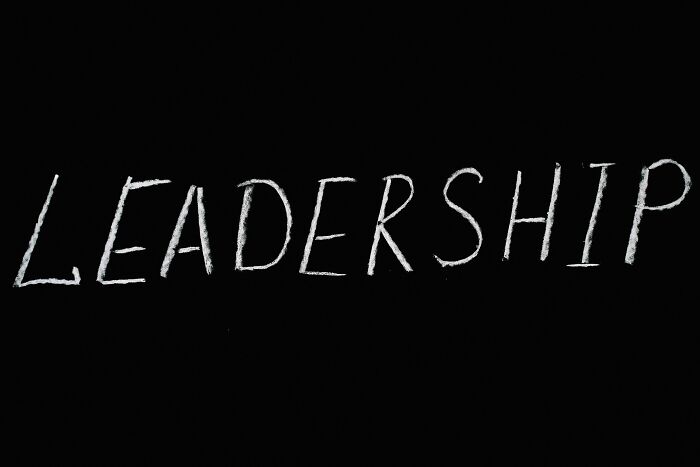 The word "leadership" written in bold white letters on a black background.