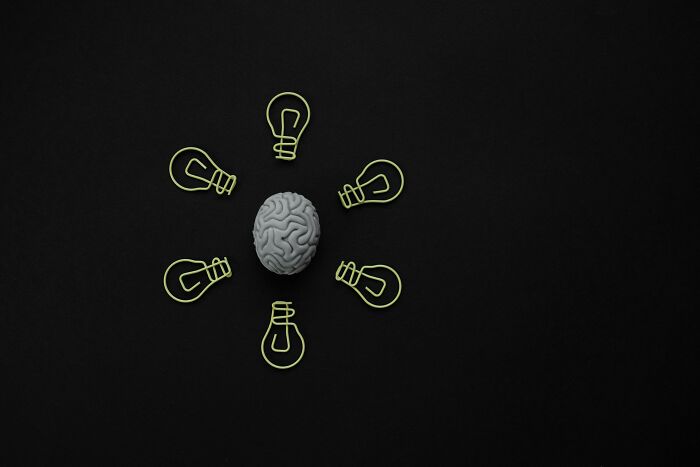 Brain surrounded by neon light bulbs on a black background, symbolizing the best thinkers in a brain challenge. Brain surrounded by neon light bulbs on a black background, symbolizing the best thinkers in a brain challenge.