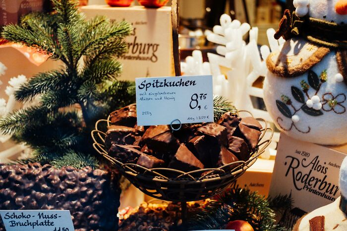 Assortment of chocolates displayed in a festive market stall, highlighting outdated financial stereotypes in pricing.