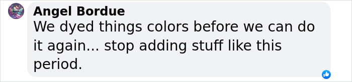 Comment on red dye use and additives expressing concerns over artificial food coloring.