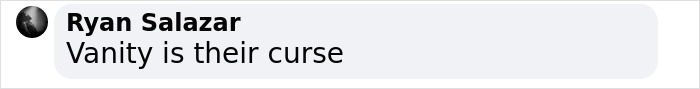 "Comment by Ryan Salazar: 'Vanity is their curse', reacting to Golden Globes weight loss transformations.