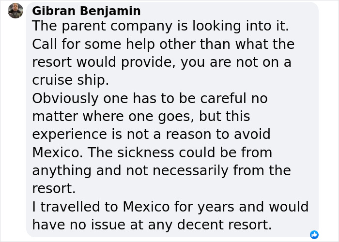 Text discussing a family hostage incident at a Cancun resort and resort-related illness concerns.