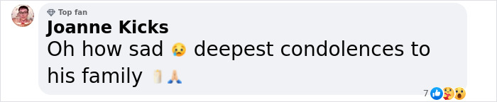 Condolence message for Love Island star, expressing sadness and sympathy with emojis.