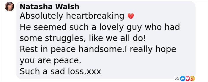 Tribute message mourning Love Island star Paul Danan, expressing sadness and affection.