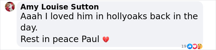 Tribute to Paul Danan, with a heartfelt message and broken heart emoji.