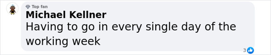 Comment on work: "Having to go in every single day of the working week," related to annoying things about work poll.