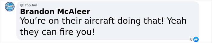 Comment discussing flight attendant actions aboard aircraft concerning employment consequences. Comment discussing flight attendant actions aboard aircraft concerning employment consequences.