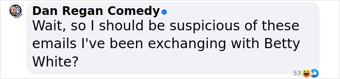 Text message joking about emails with celebrity impersonation. Text message joking about emails with celebrity impersonation.
