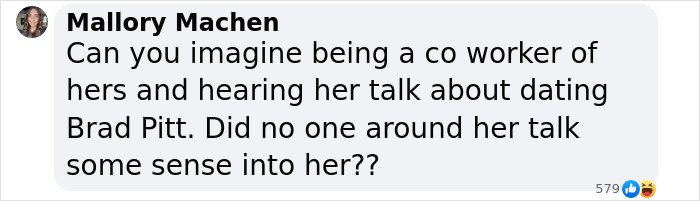 Comment about fake Brad Pitt scam involving French woman, questioning her coworkers' reactions. Comment about fake Brad Pitt scam involving French woman, questioning her coworkers' reactions.