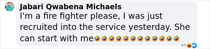 Commenter humorously claims to be a new firefighter in response to adult star's offer in LA.