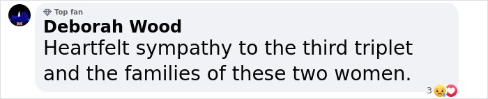 Comment expressing sympathy for missing sisters and their families.