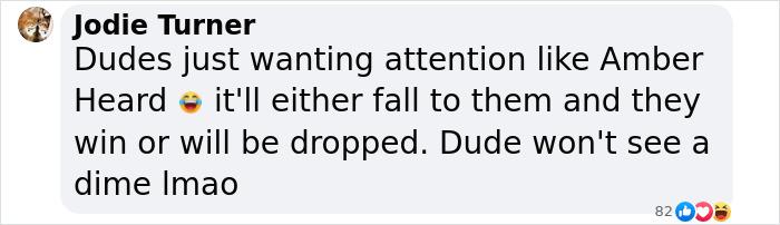 Social media comment referencing a lawsuit involving Blake Lively and Justin Baldoni.