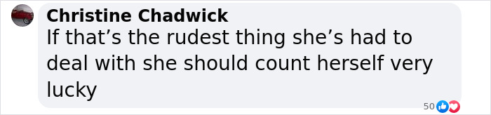 Facebook comment by Christine Chadwick about rudest celebrity, expressing a critical opinion. Facebook comment by Christine Chadwick about rudest celebrity, expressing a critical opinion.