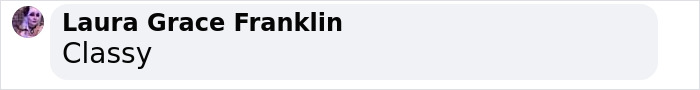 "Comment by Laura Grace Franklin stating 'Classy' in response to a post about Bar Refaeli.