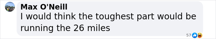 Comment discussing the challenge of running marathons. Comment discussing the challenge of running marathons.