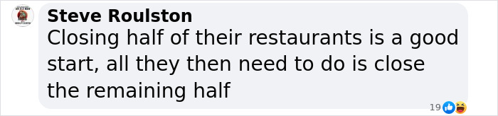 Steve Roulston's comment about McDonald's restaurant closures with social media reactions.