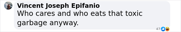 Comment expressing negative sentiment about McDonald's food quality.