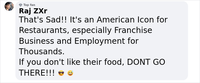 Text comment discussing McDonald's as an American icon in franchise restaurants and employment.