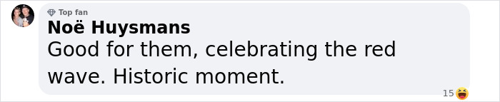 Comment by No&euml; Huysmans on social media about a historic inauguration celebration.