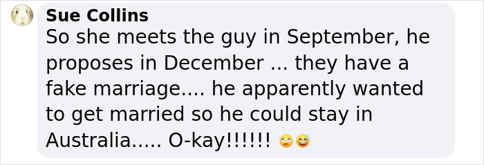 Comment discussing a bride's fake ceremony revealing an influencer scam.