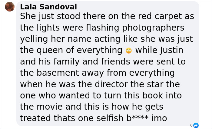 Image showing a comment about Justin Baldoni &ldquo;segregated&rdquo; in a &ldquo;basement&rdquo; to avoid Blake Lively at an event.